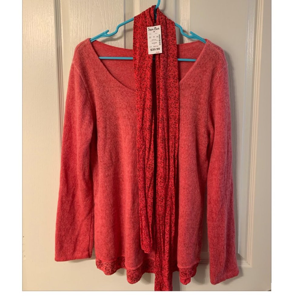 NEW Belle France Coral Sweater Large w/ Scarf